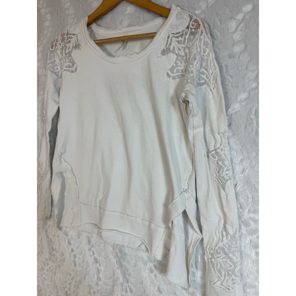Free People Outer Sunset Ivory White Lace Insert Long Sleeve Boho Knit Top XS - Picture 5 of 16